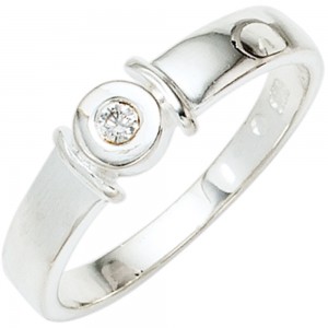 Damen-Ring 925 Sterling Silber 1 Diamant-Brillant 0,04ct.